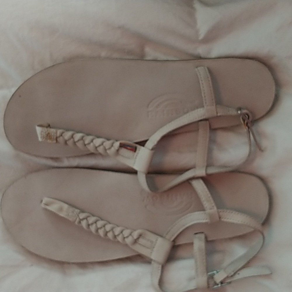 Rainbow leather braided sandals